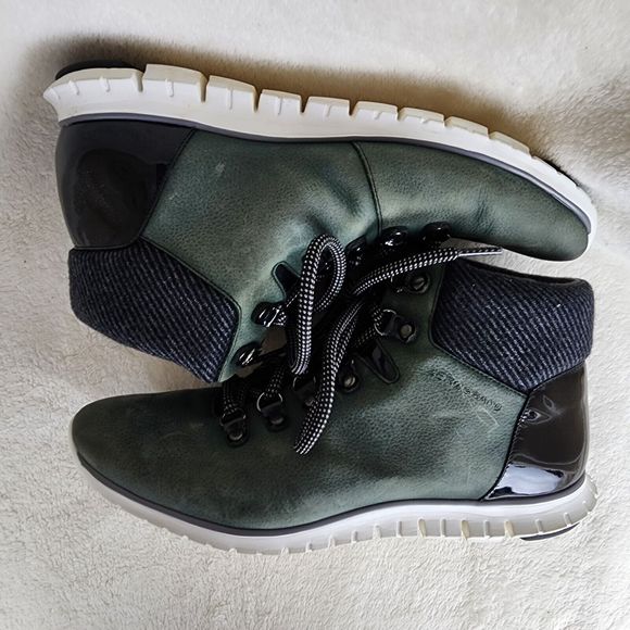 COLE HAAN ZEROGRAND GREEN LEATHER WATERPROOF ANKLE BOOTS SHOES US WOMENS SZ 9 B - Picture 6 of 9